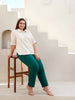 Women's Bottle Green Cotton Pants with Half Elasticated Waistband