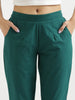 Women's Bottle Green Cotton Pants with Half Elasticated Waistband
