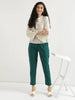 Women's Bottle Green Cotton Pants with Half Elasticated Waistband