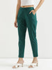 Women's Bottle Green Cotton Pants with Half Elasticated Waistband