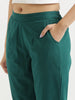Women's Bottle Green Cotton Pants with Half Elasticated Waistband