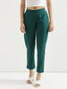 Women's Bottle Green Cotton Pants with Half Elasticated Waistband