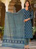 Oceanic Blue Grace: Floral Block Printed Kurta Set