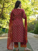 Regal Red Splendor: Traditional Printed Kurta Set with Contrasting Dupatta