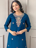 Floral Embroidered Regular Thread Work Straight Kurta With Trousers & Dupatta