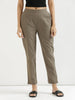 Women's Grey Cotton Pants with Half Elasticated Waistband