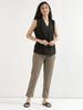 Women's Grey Cotton Pants with Half Elasticated Waistband