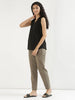 Women's Grey Cotton Pants with Half Elasticated Waistband