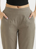 Women's Grey Cotton Pants with Half Elasticated Waistband