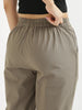 Women's Grey Cotton Pants with Half Elasticated Waistband