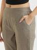 Women's Grey Cotton Pants with Half Elasticated Waistband