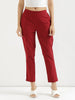 Women's Maroon Cotton Pants with Half Elasticated Waistband