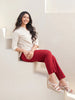 Women's Maroon Cotton Pants with Half Elasticated Waistband
