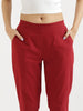 Women's Maroon Cotton Pants with Half Elasticated Waistband