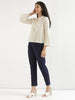 Women's Navy Blue Cotton Pants with Half Elasticated Waistband