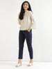 Women's Navy Blue Cotton Pants with Half Elasticated Waistband