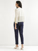 Women's Navy Blue Cotton Pants with Half Elasticated Waistband