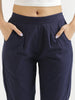 Women's Navy Blue Cotton Pants with Half Elasticated Waistband