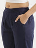 Women's Navy Blue Cotton Pants with Half Elasticated Waistband
