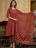 Majestic Maroon: Block Printed Aline Kurta Pant Dupatta Set