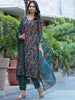 Graceful Teal Bliss: Embroidered Rayon Kurta,Pant & Dupatta Set