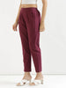 Women's Wine Cotton Pants with Half Elasticated Waistband