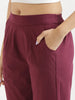 Women's Wine Cotton Pants with Half Elasticated Waistband