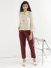 Women's Wine Cotton Pants with Half Elasticated Waistband