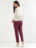 Women's Wine Cotton Pants with Half Elasticated Waistband