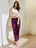 Women's Wine Cotton Pants with Half Elasticated Waistband