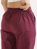 Women's Wine Cotton Pants with Half Elasticated Waistband