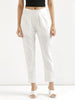 Women's White Cotton Pants with Half Elasticated Waistband