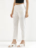 Women's White Cotton Pants with Half Elasticated Waistband