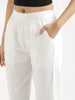 Women's White Cotton Pants with Half Elasticated Waistband